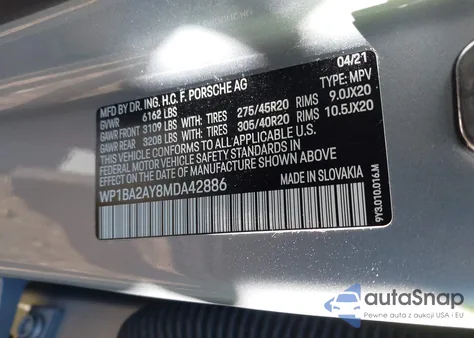 2021 Porsche Cayenne from USA, damaged, VIN WP1BA2AY8MDA42886